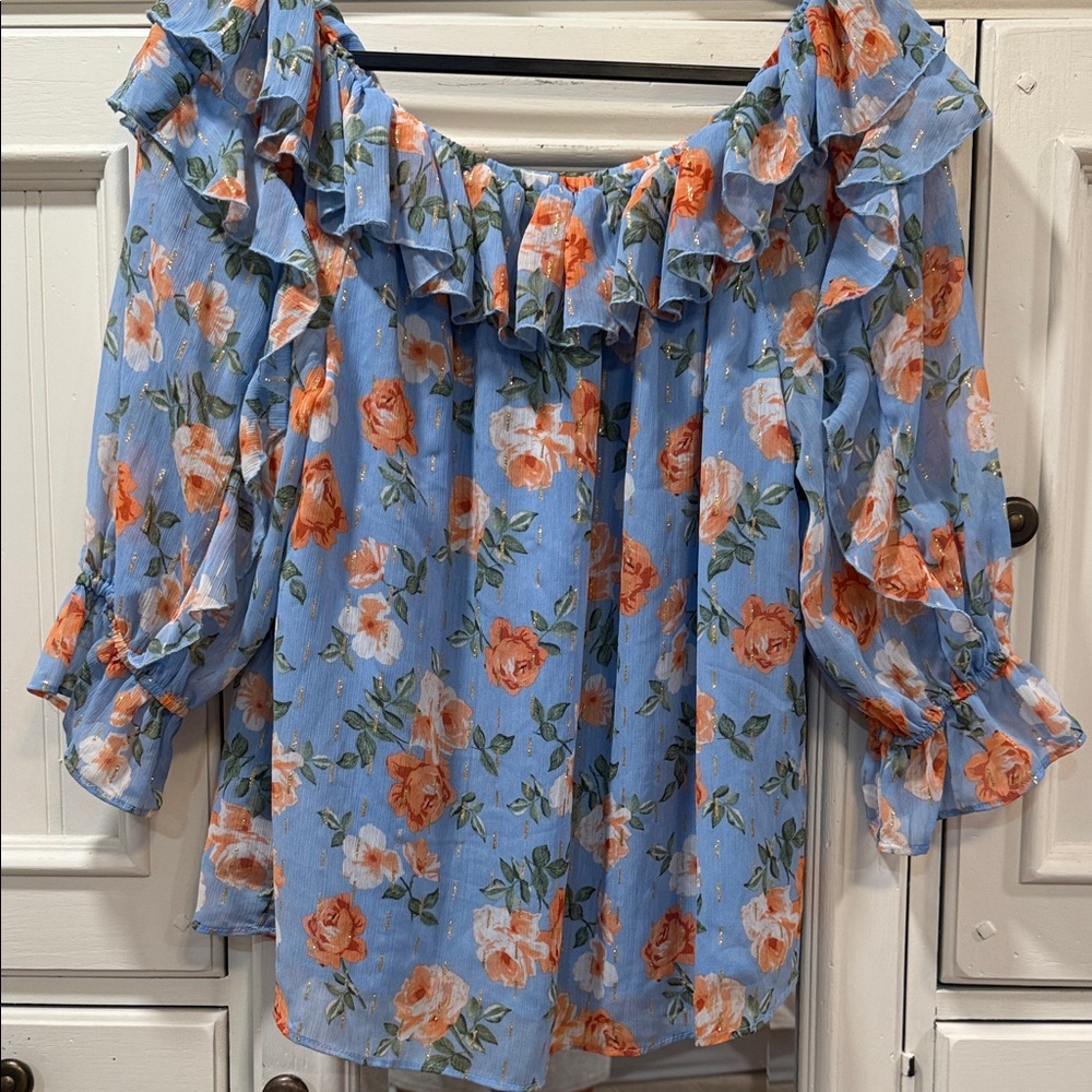 Cato Medium Floral Ruffle On/Off Shoulder Blouse